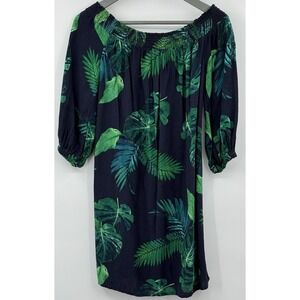 Old Navy On or Off Shoulder Dress SZ S Floral Tropical Navy Green‎ Dress